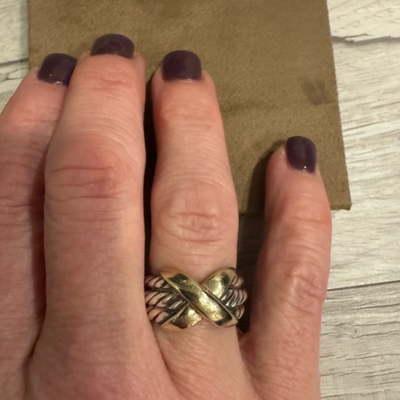 David Yurman ring size 6 Gold Criss Cross With 3 Cable Sterling Silver Band - Picture 2 of 6